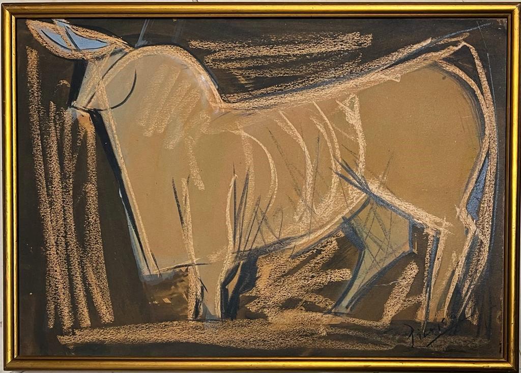 Pablo Picasso Spanish Cubism Horse Abstract Caballo Drawing Cubist: This lot consists of a hand painted mixed media on hard board in the style of Pablo Picasso. The illustration depicts a horse in the cubism period. Pablo Picasso (25 October 1881-8 April 1973) was a S
