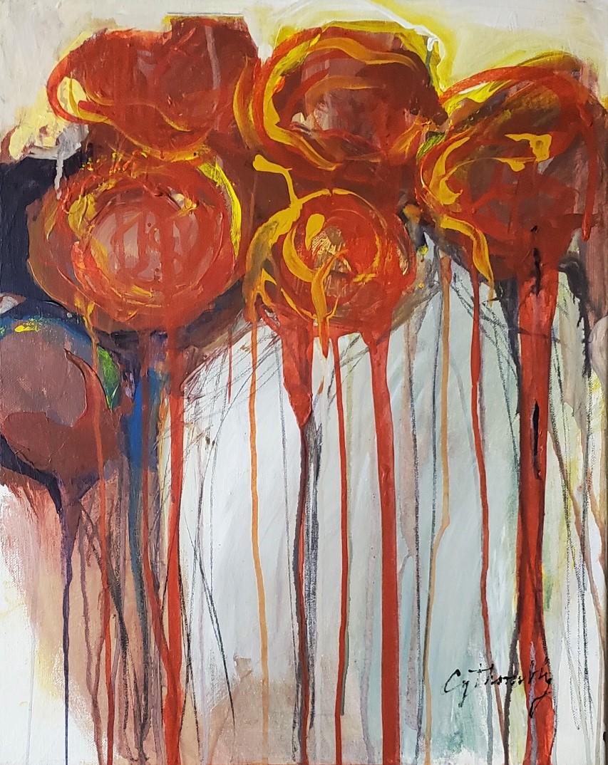 Cy Twombly Flowers Abstract American Expressionist NY oil Canvas: This lot consists of a hand painted oil on canvas illustration in the style of Cy Twombly (American, 1928-2011). CY TWOMBLY was an American painter, sculptor and photographer. He belonged to the gener