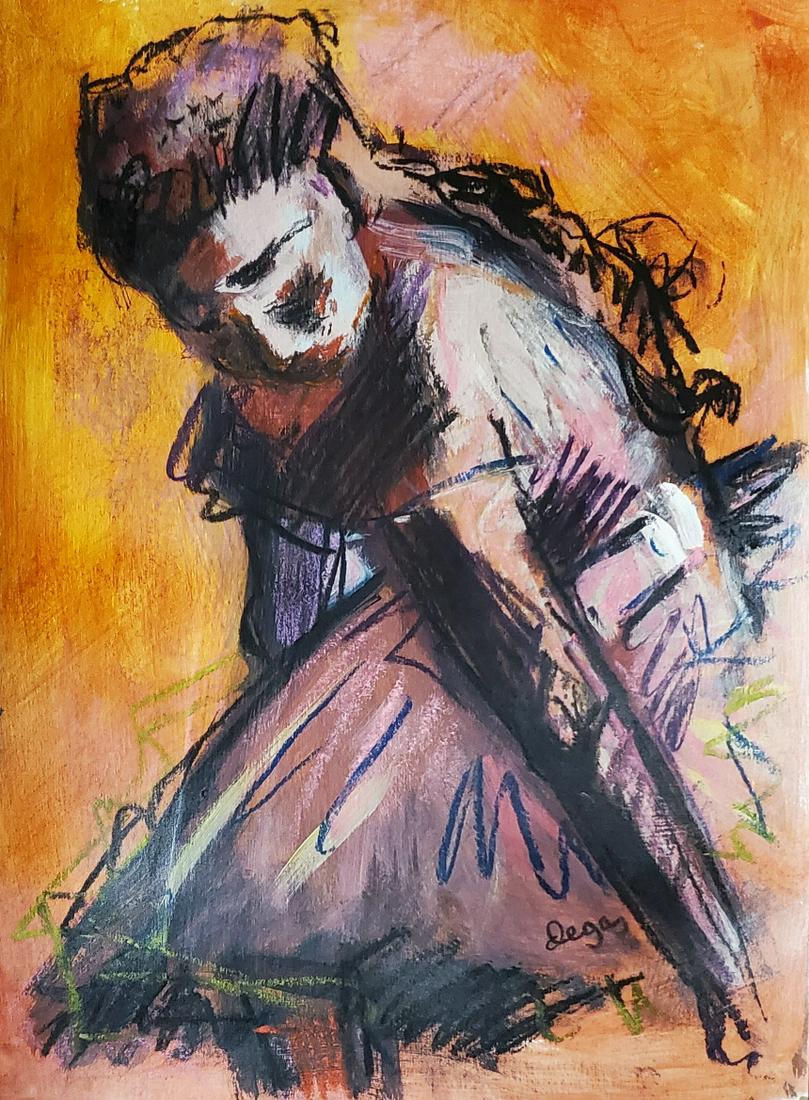 Edgar Degas French Impressionist Ballet Dancer Ballerina Signed: This lot consists of a hand painted mixed media on cardboard in the style of Edgar Degas. Edgar Degas was born Hilaire-Germain-Edgar De Gas. He was a French artist famous for his paintings, sculptures