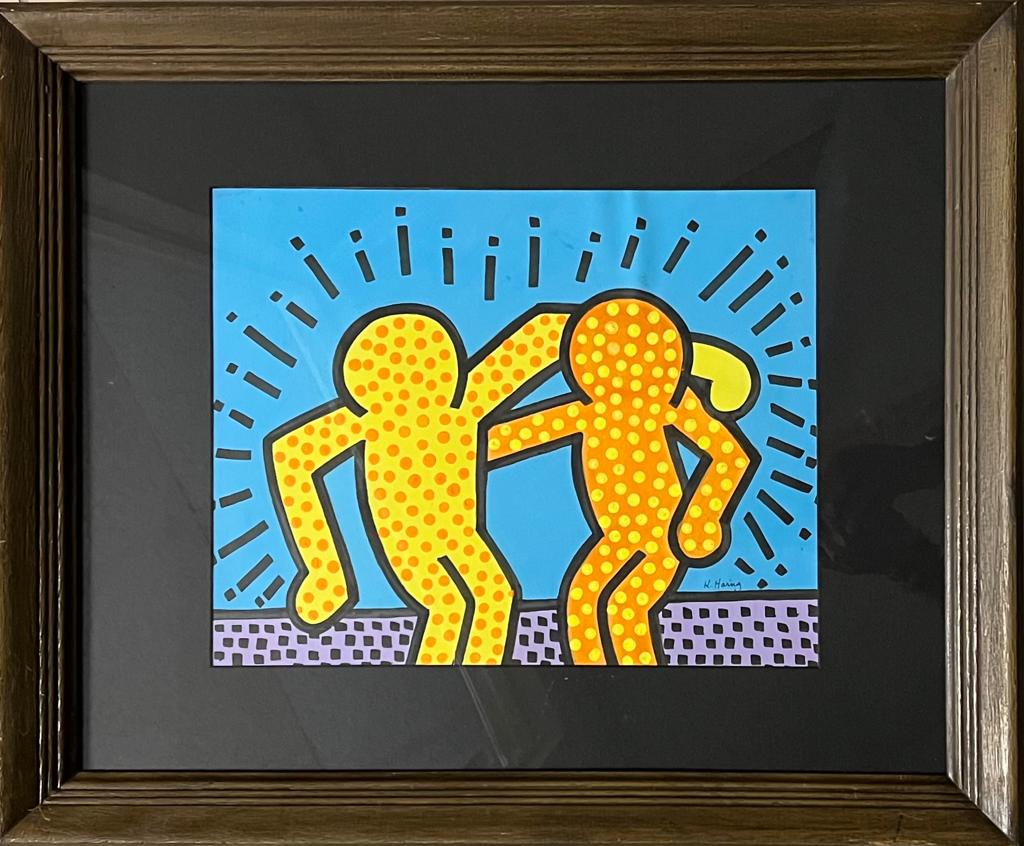Keith Haring Pop Art Love Couple Friends New York 70'S 80'S Art Hand painted Signed (1 of 2)