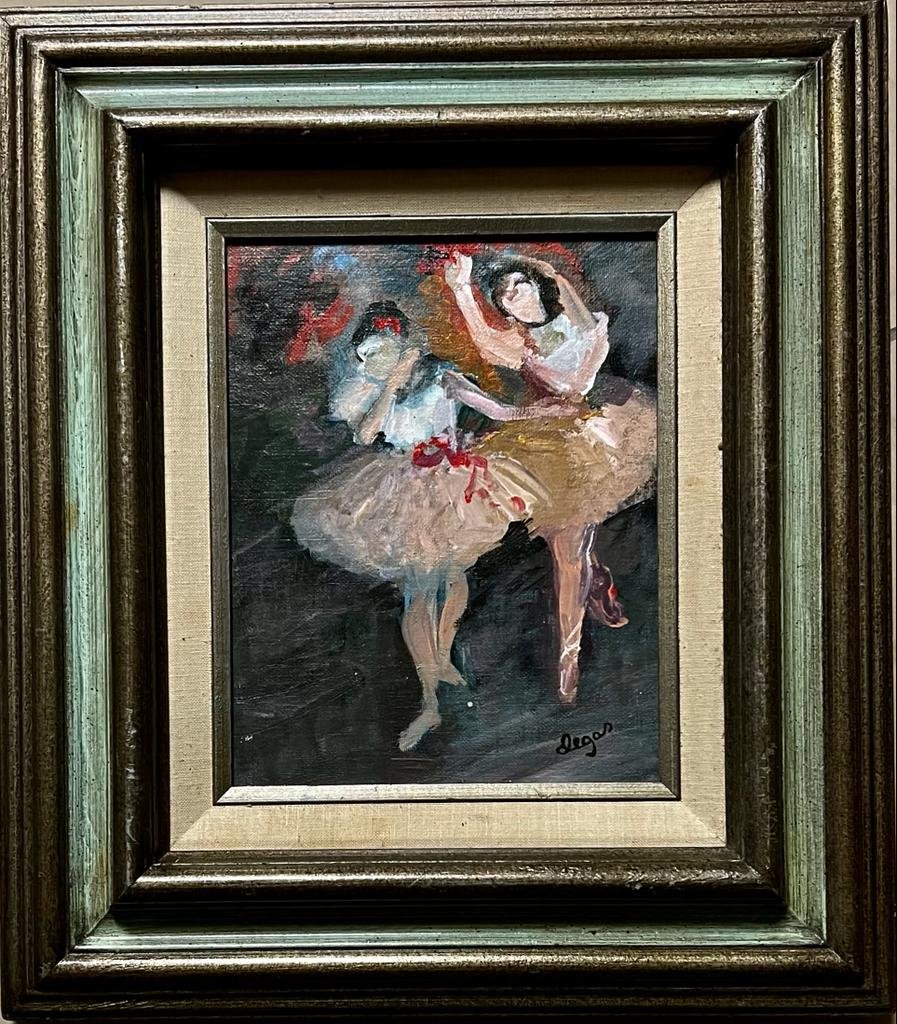 Edgar Degas French Impressionist monet Van Gogh era style of hand painted: This lot consists of a hand painted oil on canvas board in the style of Edgar Degas. Edgar Degas was born Hilaire-Germain-Edgar De Gas. He was a French artist famous for his paintings, sculptures, pri