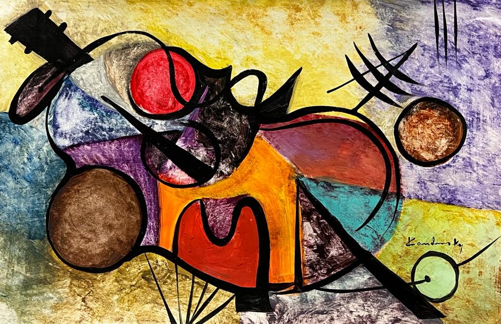 Wassily Kandinsky Abstract Geometric Guitar Style of Russian French Hand Painted (1 of 1)