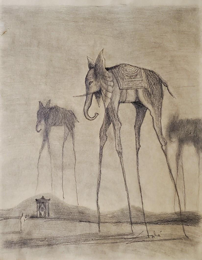Salvador Dali Drawing Landscape Surrealist Surrealism Elephants Spanish Art (1 of 1)
