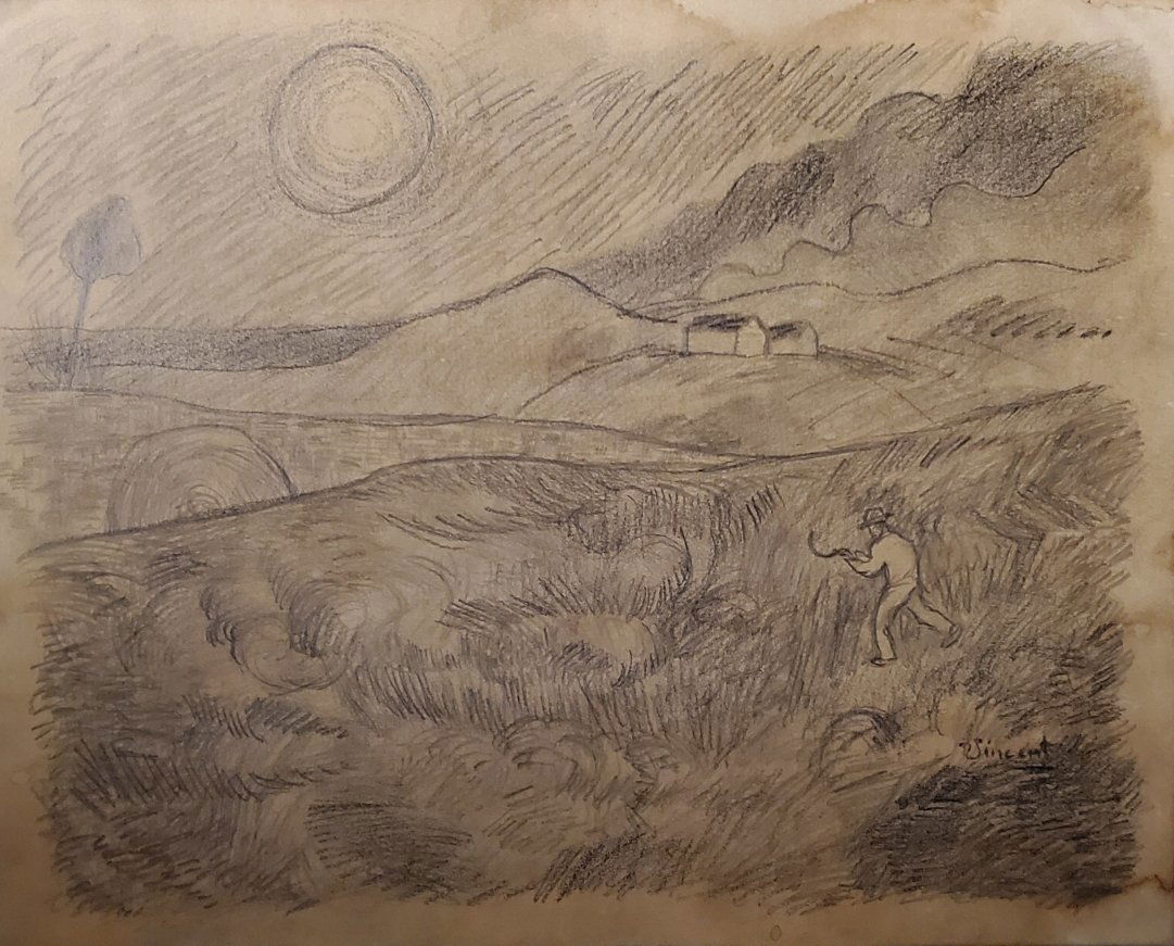 Vincent Van Gogh Drawing Hand Drawn Graphite Landscape Impressionist (1 of 1)