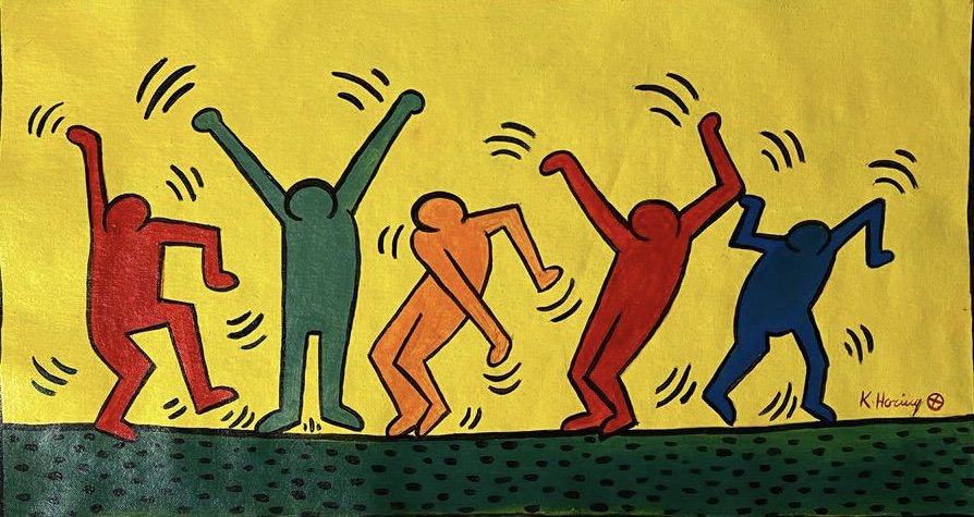 Keith Haring Pop Art Dancers NY Andy Warhol style of Hand painted  Oil on canvas (1 of 1)