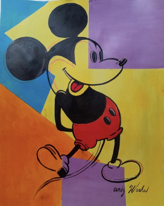 Andy Warhol Pop Art Micky Mouse style of NY hand painted  mixed media . (1 of 1)