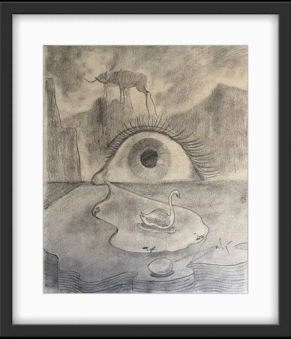 Salvador Dali Drawing hand Drawn style of Magritte Picasso era Spanish Surrealism. (1 of 4)