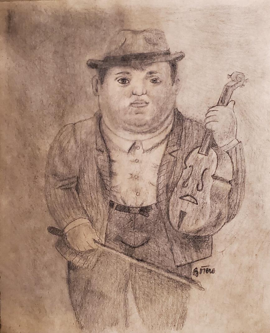 Fernando Botero Drawing Musician Violinist Portrait Art (1 of 2)