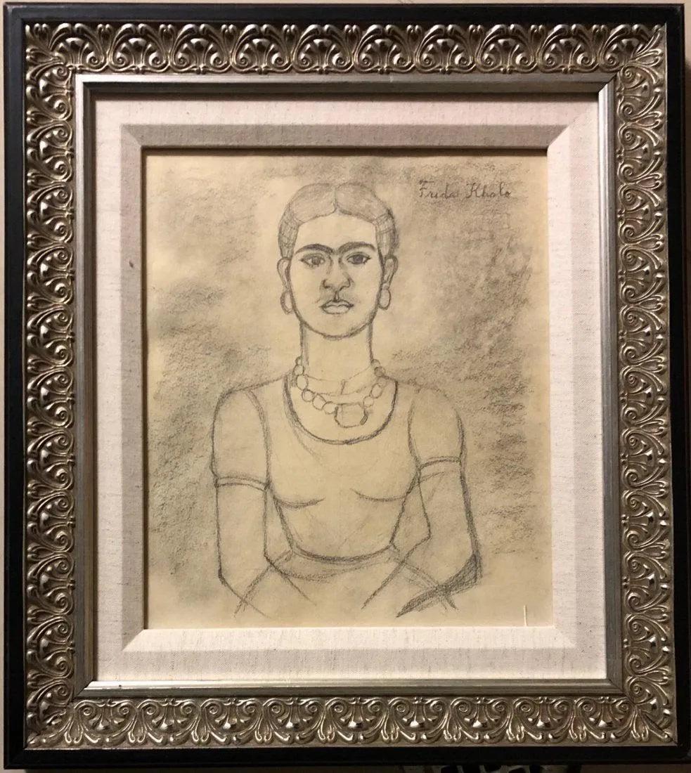 Frida Kahlo Mexican Drawing Portrait Diego Rivera Era Style Hand Drawn . (1 of 2)
