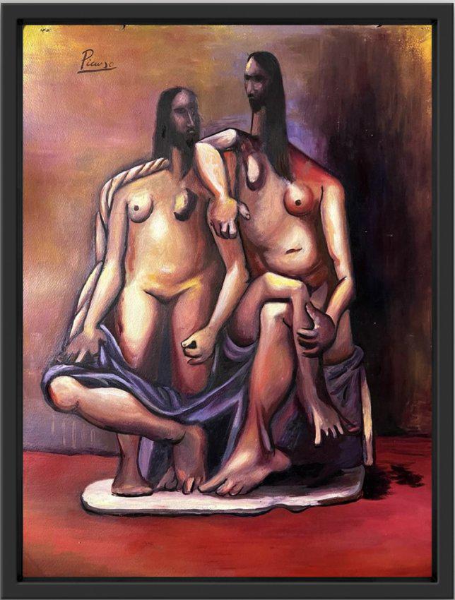 Pablo Picasso Female Women Couple Cubism Realism Spanish Art oil on hardboard hand painted. (1 of 7)