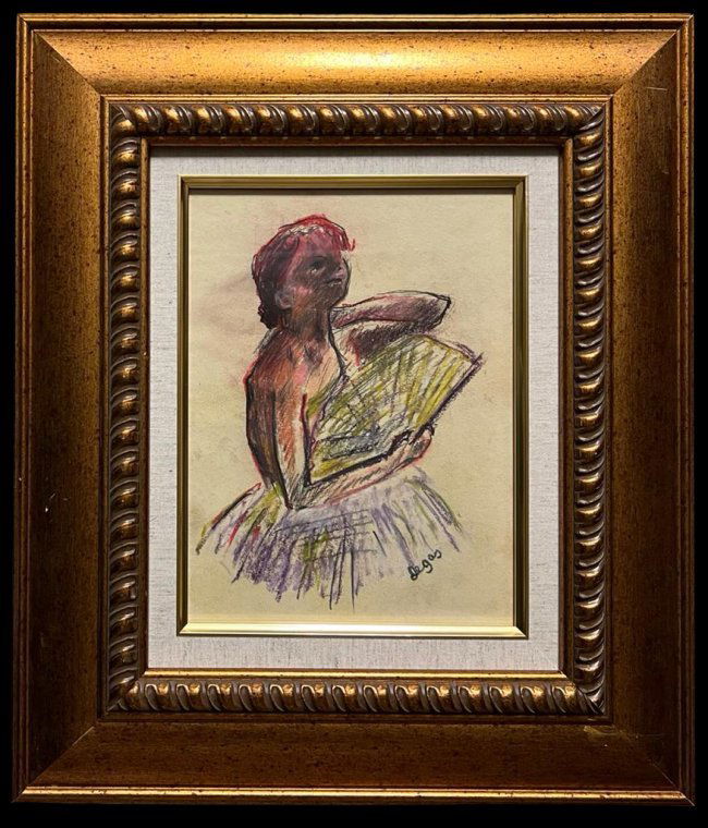 Edgar Degas Impressionist Style of French Ballerina Picasso Monet Renoir Era hand drawn on paper (1 of 4)