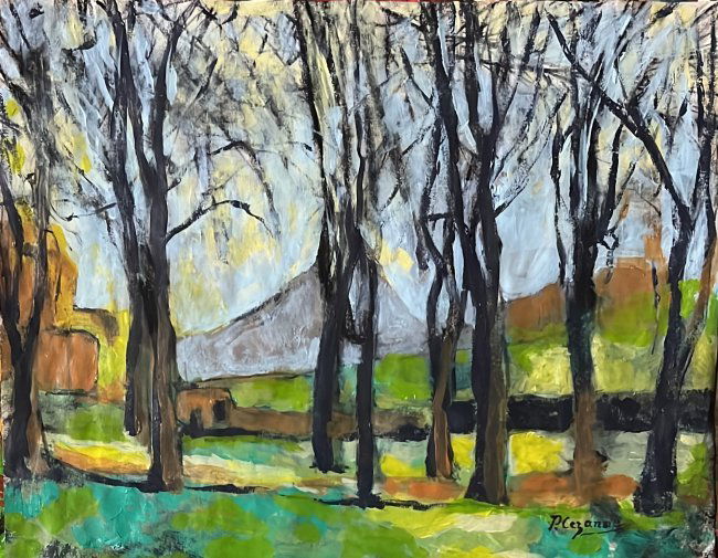 Paul Cezanne Impressionist Landscape Style of Van Gogh Monet Manet era Hand painted on paper. (1 of 5)