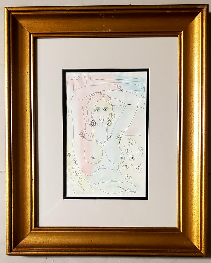 Henri Matisse Style of hand drawn french female women nude Picasso era .: The lot consist of a hand drawn mixed media on paper female portrait the style of Henri Matisse.Henri Matisse (French, 1869-1954) was a French artist, known for both his use of colour and his fluid an