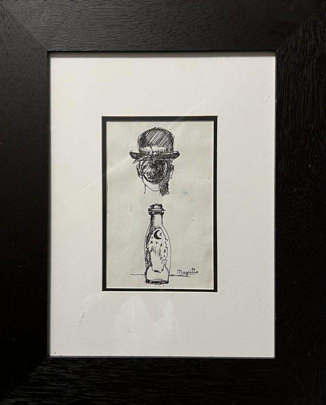 Rene Magritte Style of Surrealism Drawing Gentleman era Dali Yves Tanguy Hand Drawn: This lot consists of a hand-Drawn graphite on paper surrealist drawing in the style of Rene Magritte.Rene Franois Ghislain Magritte (21 November 1898 -15 August 1967) was a Belgian surrealist artist.