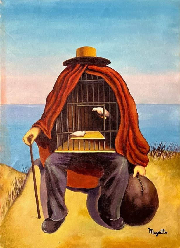 Rene Magritte Styleof Surrealism Male Portrait Pigeons Landscape Picasso Monet era Oil Canvas (1 of 8)
