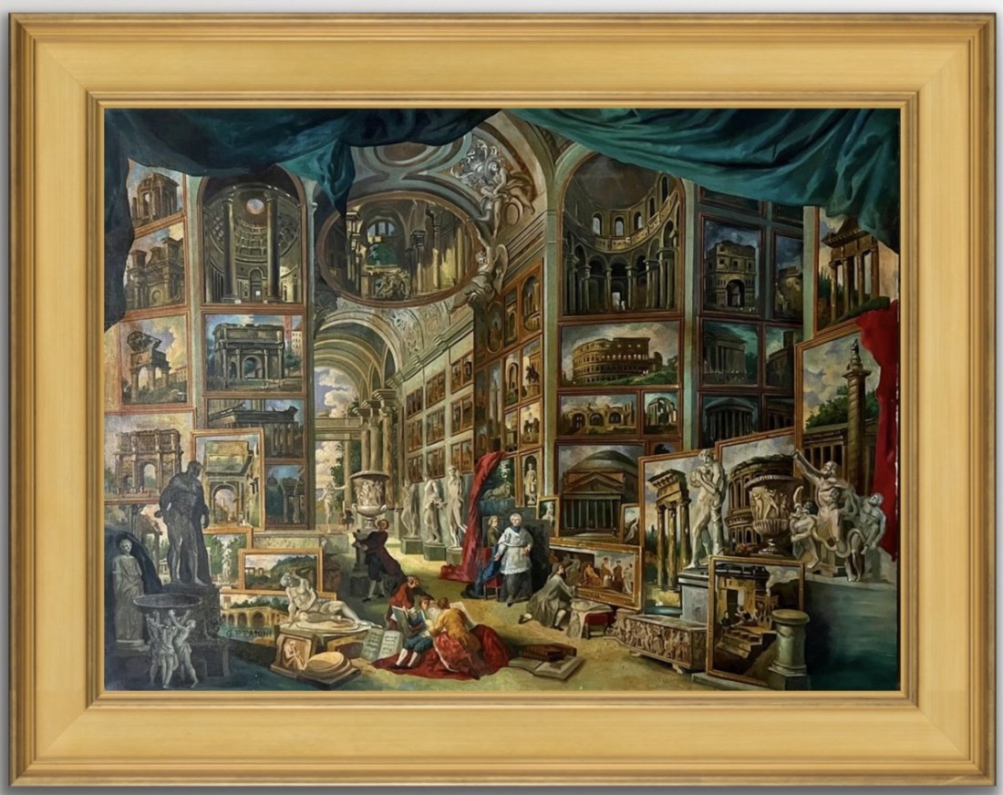 Giovanni Paolo Panini Italy 18th C Barroque after Michelangelo Rembrandt Ruben era oil Canvas (1 of 17)