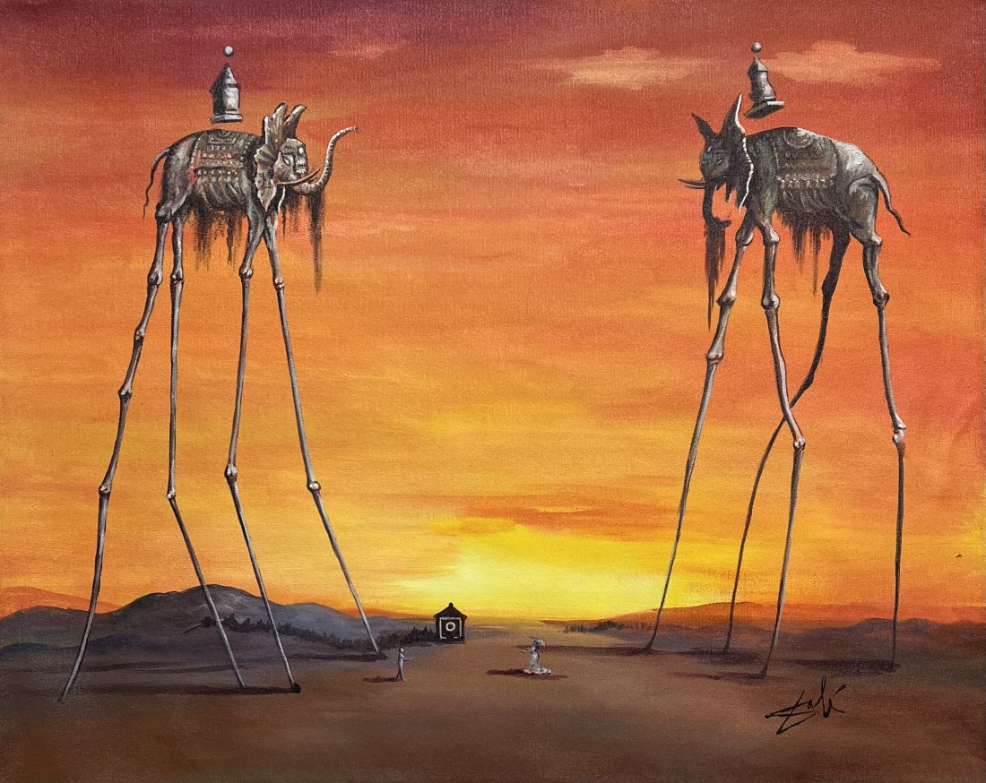 Salvador Dali Elephants Elefantes Surrealism Landscape Picasso Miro era Oil on Canvas (1 of 7)