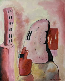 Philip Guston Cigar Interior Surrealism Abstract Picasso Matisse era Expressionism oil on canvas: This lot consists of a hand painted oil on canvas surrealism.Philip Guston (born Phillip Goldstein, June 27, 1913 â€“ June 7, 1980), was a Canadian American painter, printmaker, muralist and