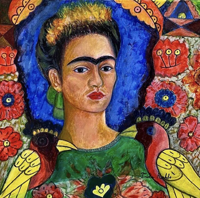 Frida Kahlo Mexican  Naive Self Portrait Landscape Pigeons Diego Rivera era Oil Canvas (1 of 6)