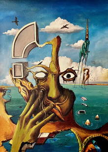 Salvador Dali Surrealism Landscape Spanish Art Self Portrait Picasso Miro era Oil on Canvas: This lot consists of a hand painted Landscape surrealism portrait oil on canvas.Salvador Dali. Salvador Domingo Felipe Jacinto Dali Domnech, Marques de Dali de Pubol (11 May 1904 - 23 January 1989), k