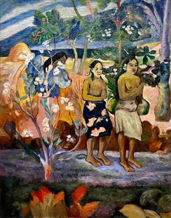 Paul Gauguin Post Impressionist Landscape Tahiti era Monet Picasso Van Gogh 100 +Years Old: This lot consists of a hand-painted very old oil on hard board .The painting has been part of important collection over 50 years .Henri Paul Gauguin (7 June 1848 - 8 May 1903) was a French post-Impres