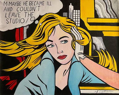 Roy Lichtenstein Pop Art American NY Andy Warhol Kieth Haring era Handpainted Large Oil canvas: This lot consists of a hand painted large oil on canvas pop art .Roy Lichtenstein. Roy Fox Lichtenstein (October 27, 1923 - September 29, 1997) was an American pop artist. During the 1960s, along with