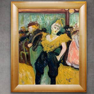 Henri de Toulouse lautrec French Post Female Women Dance Monet Manet Picasso era OIL on canvas: This lot consists of a hand painted oil on canvas Post impressionist Ball dance in the style of Lautrec (French, 1864-1901) who was a French painter, printmaker, draughtsman and illustrator whose imme