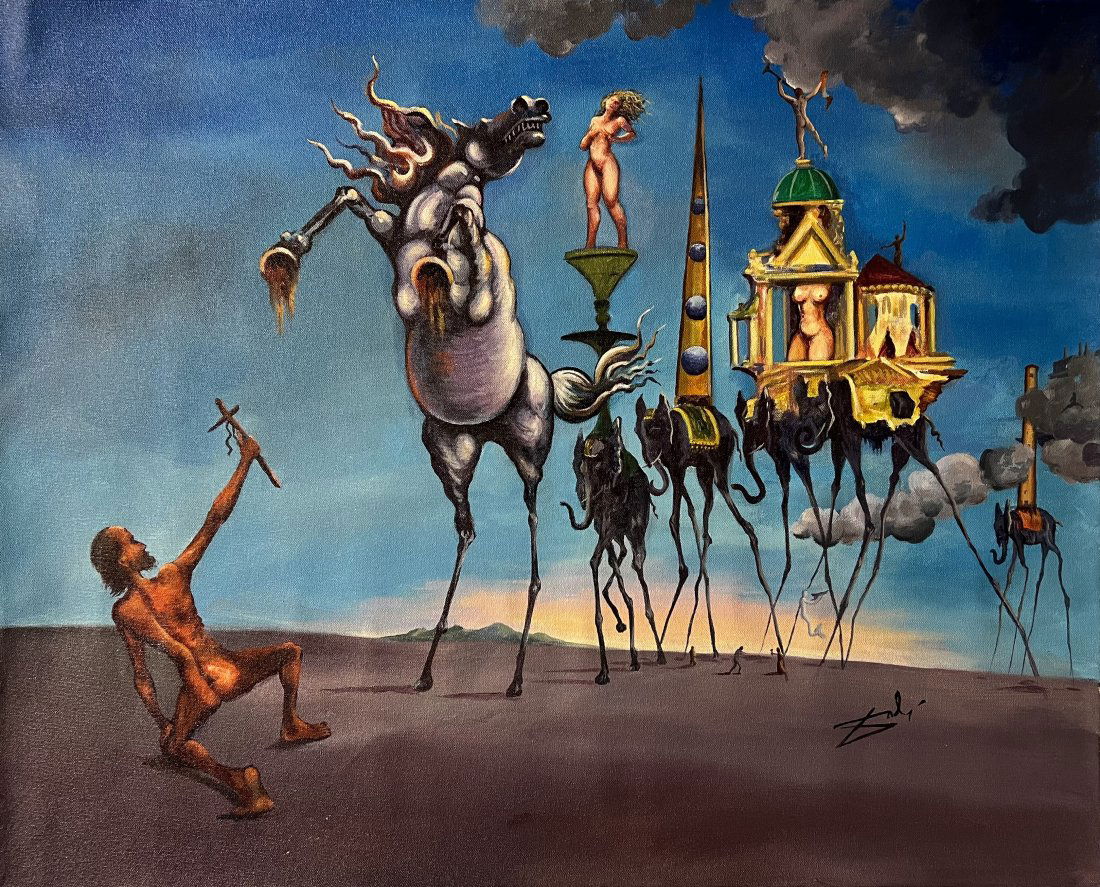 Salvador Dali Surrealism Landscape Elephants Giraffe Women Miro Picasso era( Large Oil on Canvas) (1 of 11)