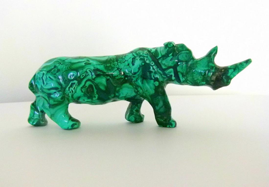 Carved Malachite Rhino: Carved Malachite Rhino Perfect condition. Dimensions: L 18 cm
