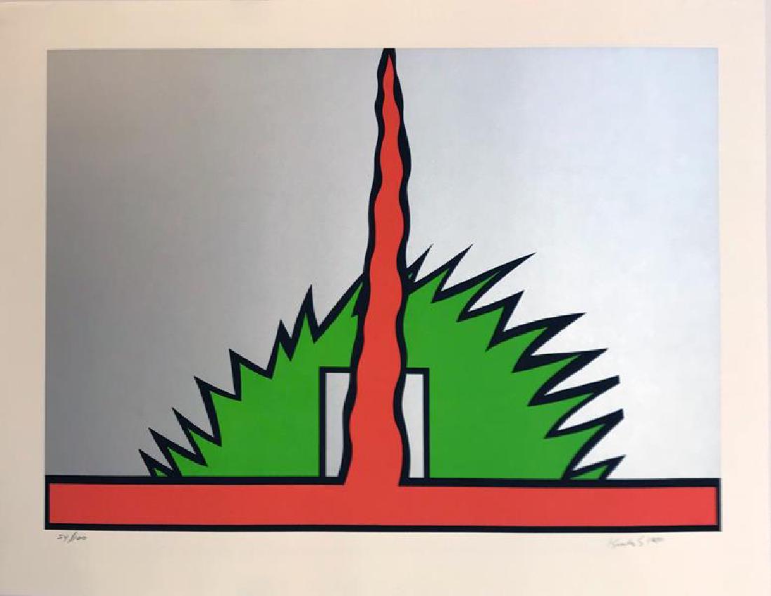 Nicholas Krushenick (1929-1999): Mount Cadillac, 1980, silkscreen, Ed. 54/100, SLR in pencil, 25 x 30 7/8 inches, unframed. Prov. Singer Print Collection, Hartford Art School Endowment, Inc. Condition: Good
