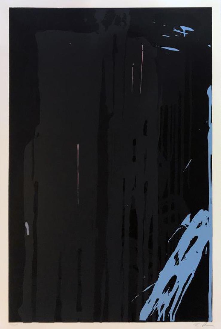 Larry Poons (b. 1937): Untitled (black/blue), 1980, silkscreen, Ed 72/100, SLR, 34 x 23 inches, unframed. Prov. Singer Print Collection, Hartford Art School Endowment, Inc. Condition: Good