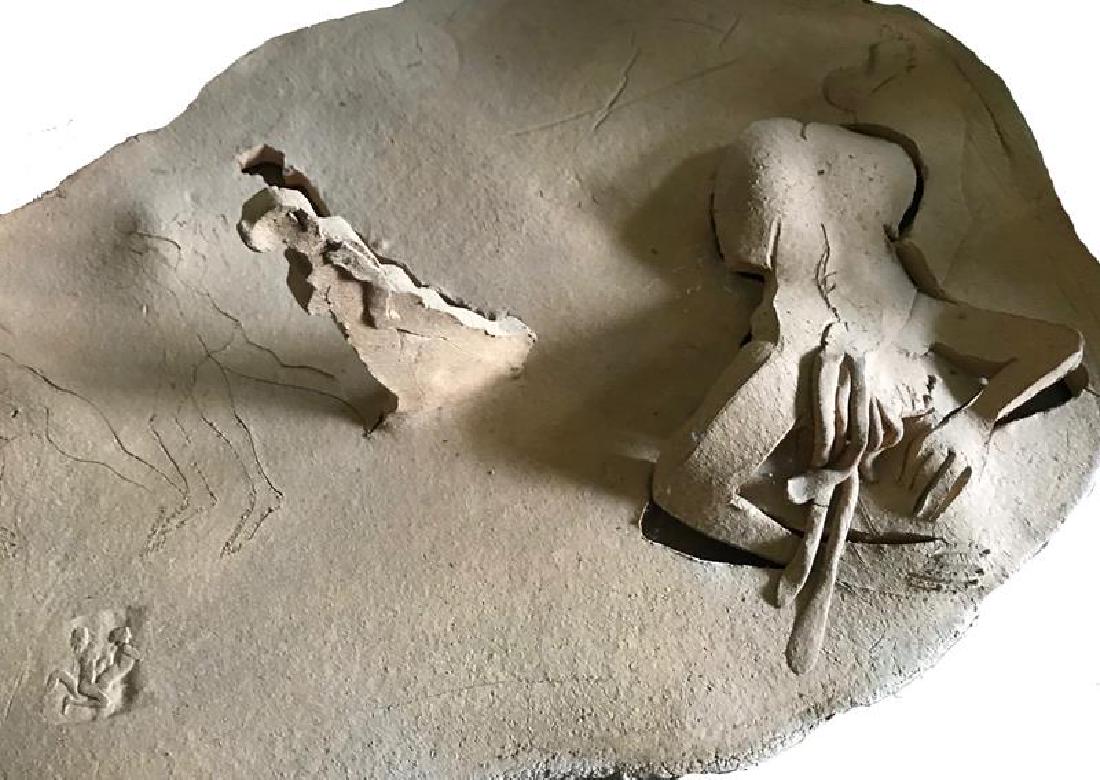 Mary Frank (b. 1933): Untitled (Female Figures Rising), n.d., incised and formed stoneware, 17 x 25 x 8 inches. Condition: Good