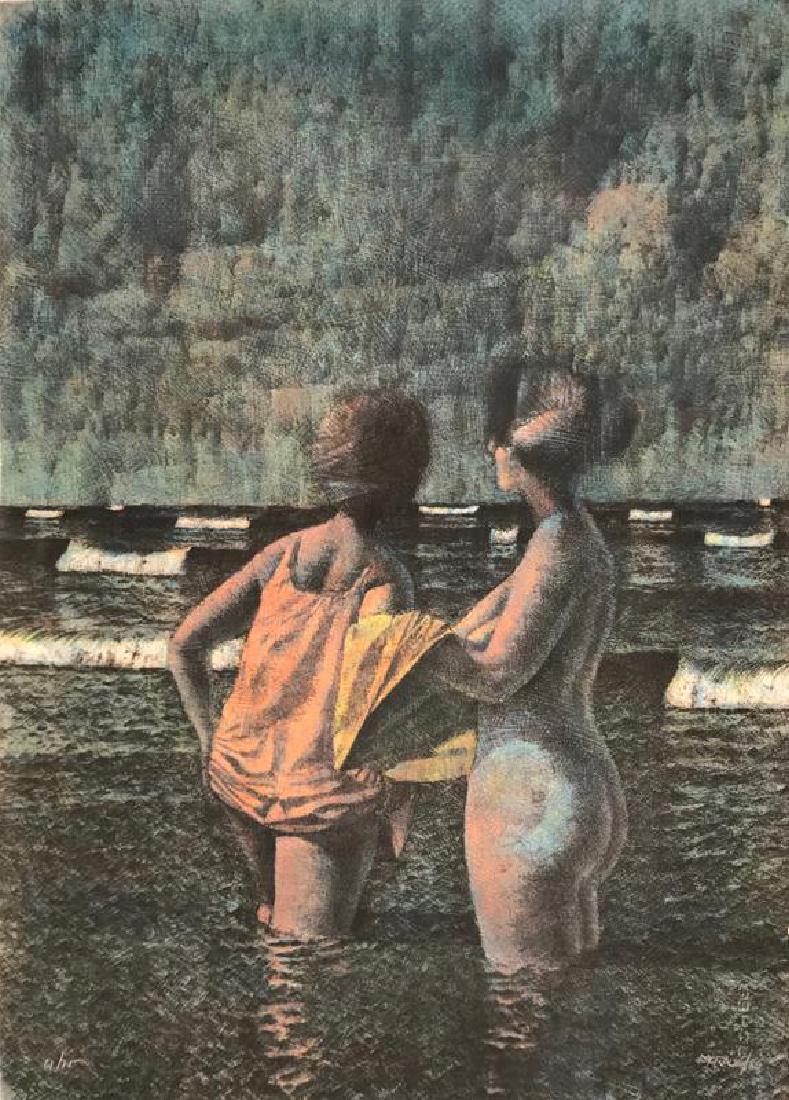Armando Morales (Nicaraguan, 1927-2011): Bathers, 1980, lithograph in color on Arches paper, Ed. 61/75, SLR and dated in pencil, 22.25 x 30.25 inches, unframed. Condition: Good, slight paper creasing upper edge