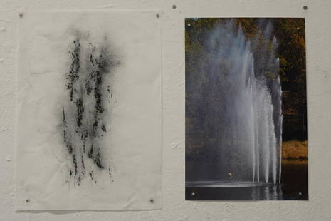Tielin Ding, Fountain Tracing Through Trees Rubbing: rubbing on xuan paper, pigment print date created:2021 size:12" x 9"
