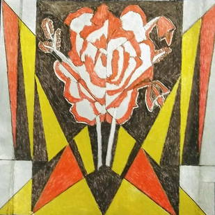 Silvia Soares Boyer, Rose with Deltas: Micron, tru red, golden and silver pens on Bristol board date created:2021 size:6" x 6"