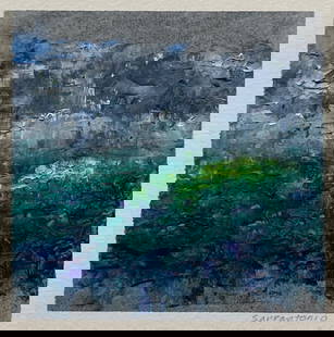 Thomas Sarrantonio: Etude, Breaking Light, 2016, Oil on Arches Huile paper, 5" x 5"/ 11"x10"