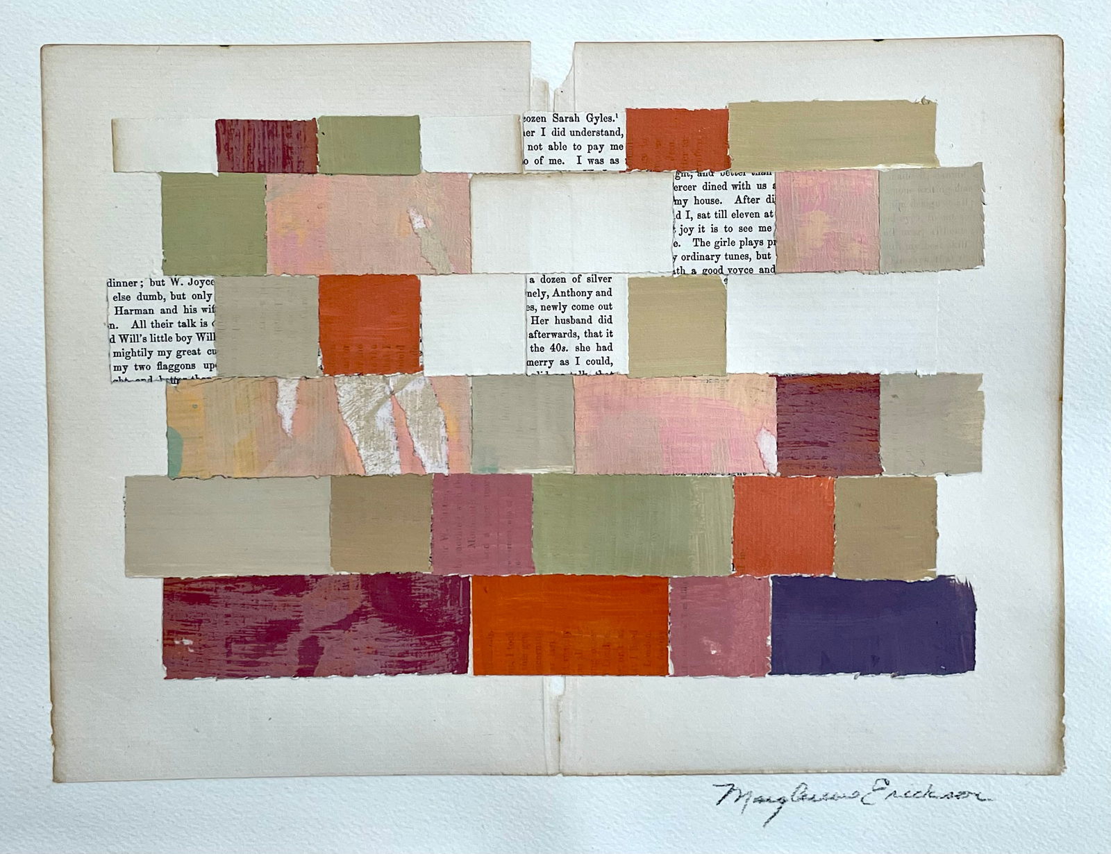 Mary Anne Erickson: Will's Little Boy, 2023, Antique printed paper collage, 12" x 16"