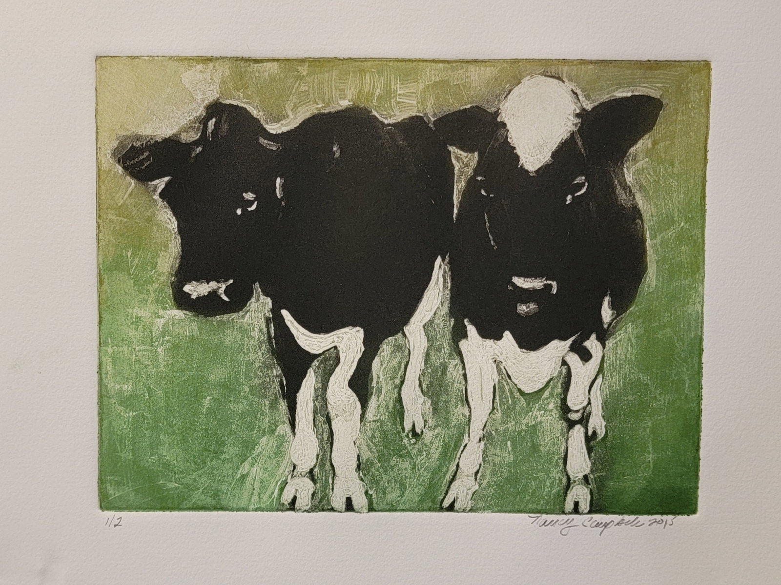 Nancy Campbell: Irish Duo, 2015, Silk aquatint hand-pulled print, 10" x 11"