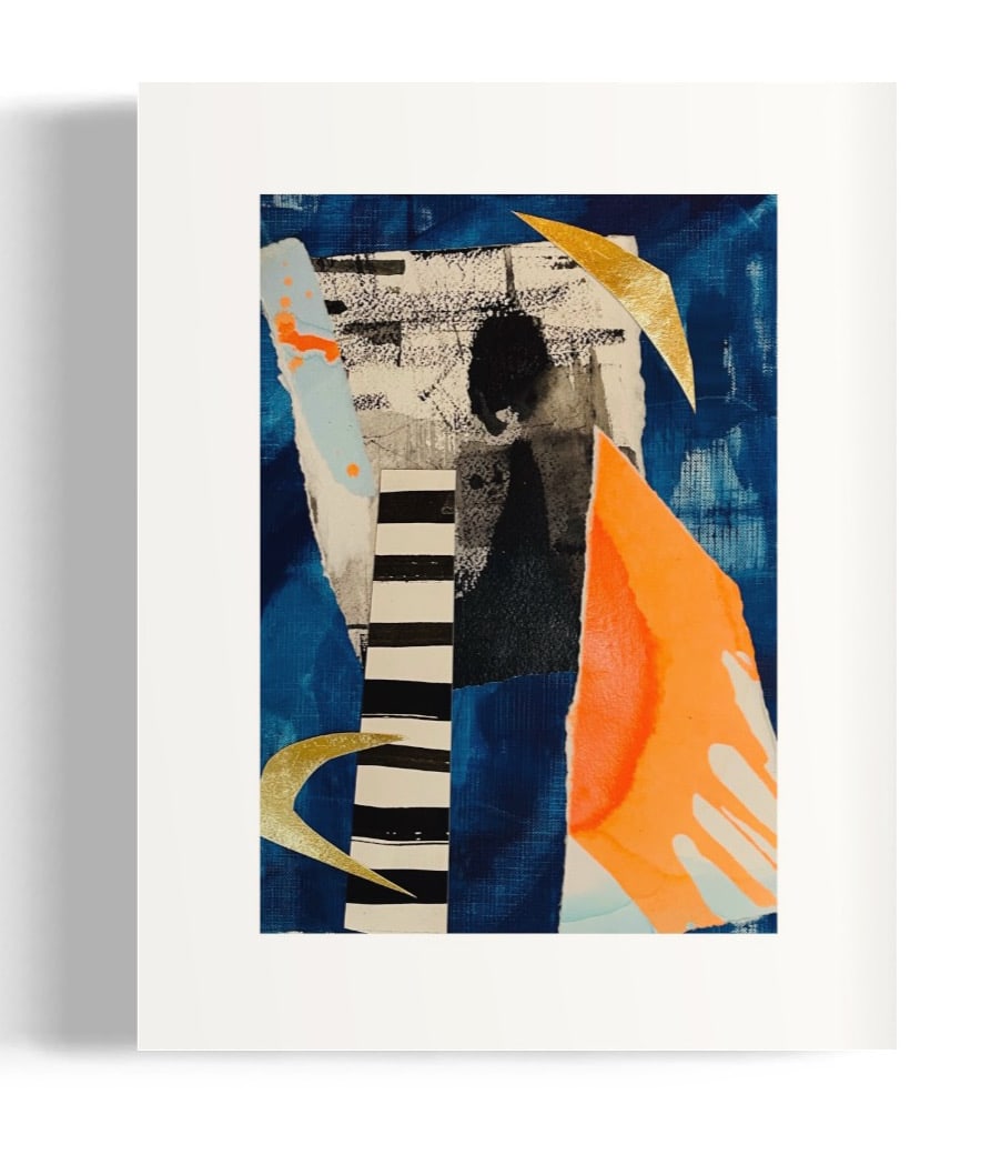 Anne Sanger: Au Soleil, 2023, Mixed media collage, 14" x 11”