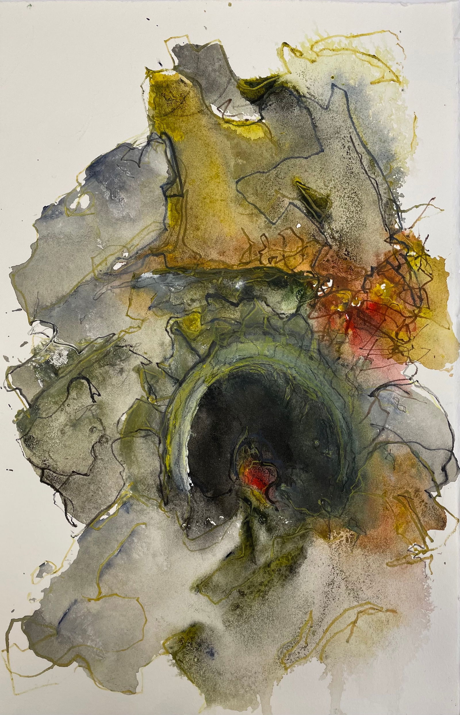 Margaret Cogswell: Croton Tunnels, 2017, Watercolor, color pencil on paper, 14.75" x 9.5"