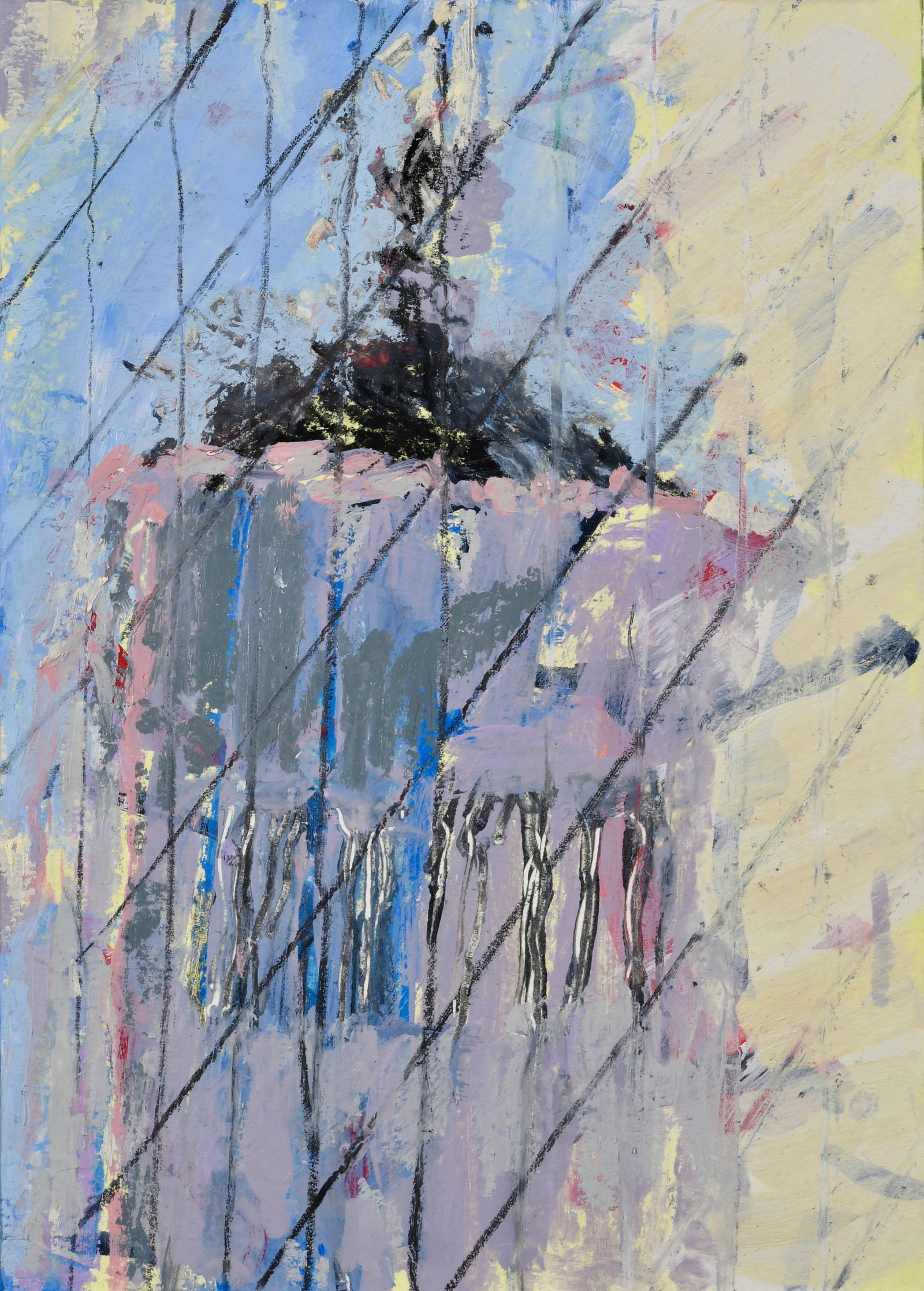 Ginny Howsam Friedman: Through the Rain, 2022, Oil, charcoal, graphite on paper, 17" x 14"