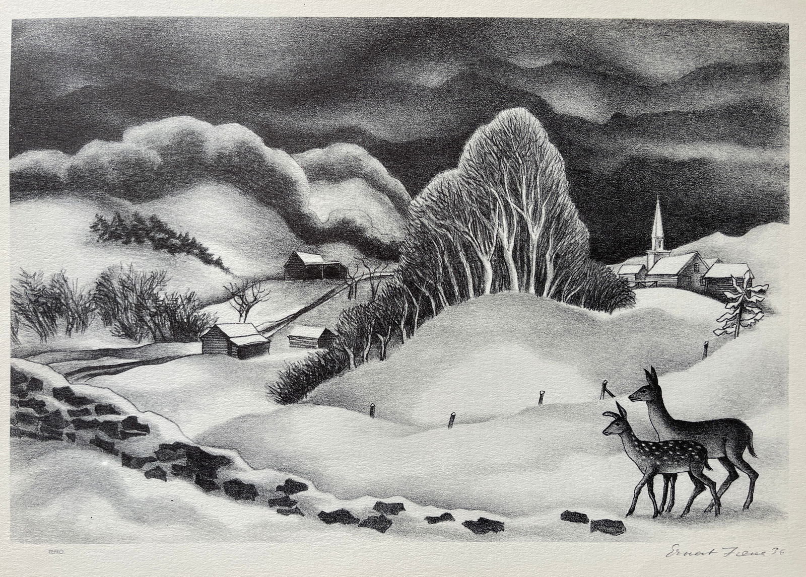 Ernest Fiene (Reproduction): Winter Evening, 1936, Offset lithograph, Treasury of American Prints, 1st edition, 1939, 9.5" x 13"