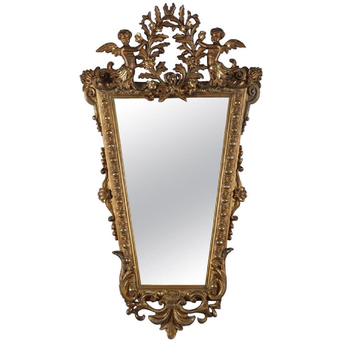 Antique Italian Classical Giltwood Mirror with Cherubs (1 of 11)