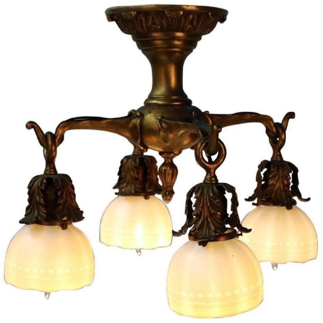 Antique Art Nouveau Tiffany School Gilt Chandelier (1 of 9)