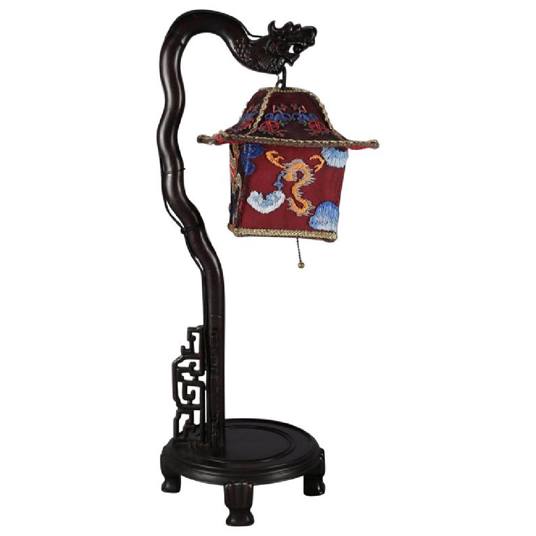 Chinese Figural Carved Hardwood Dragon Desk Lamp (1 of 13)