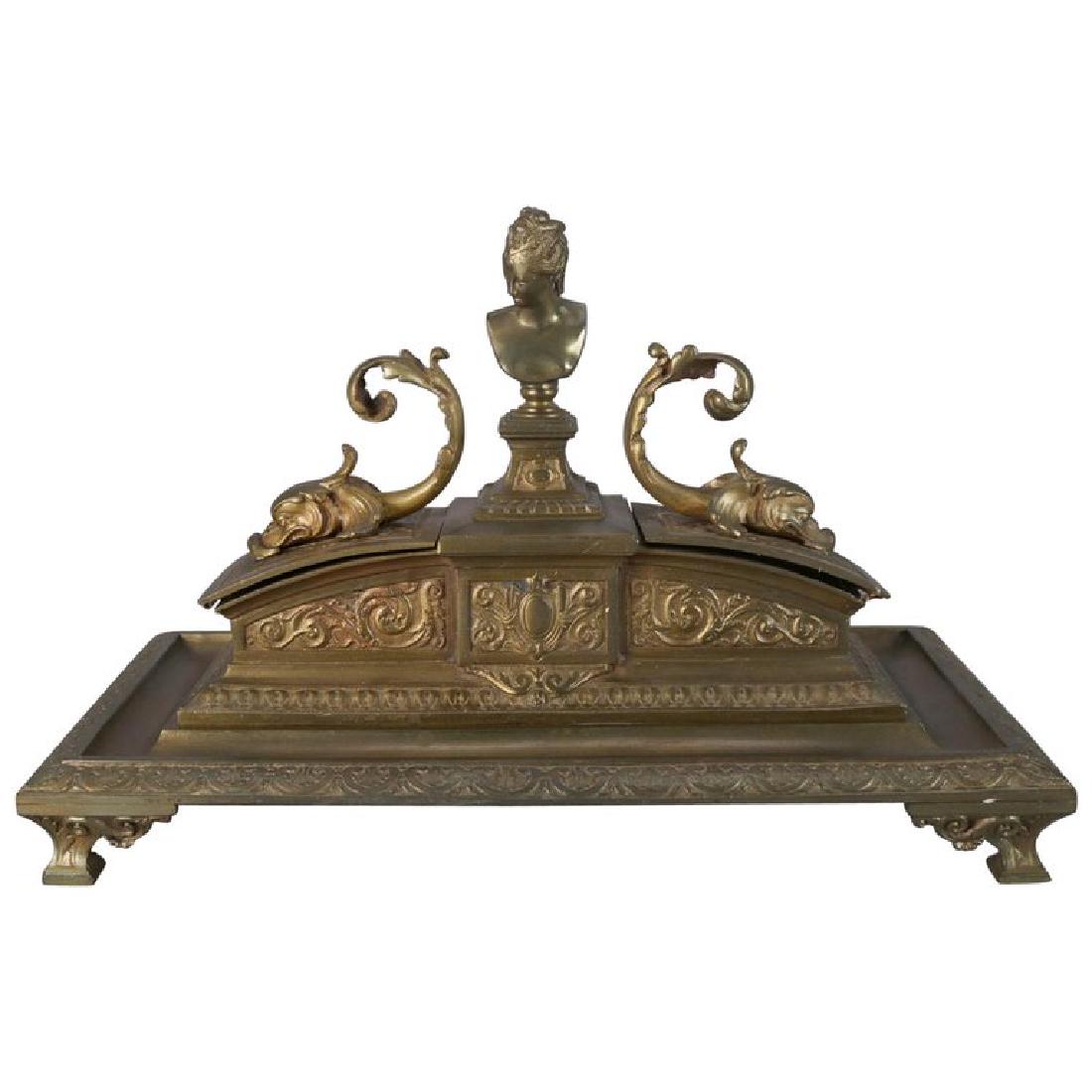 French Figural Marie Antoinette Bronzed Double Ink Well (1 of 15)