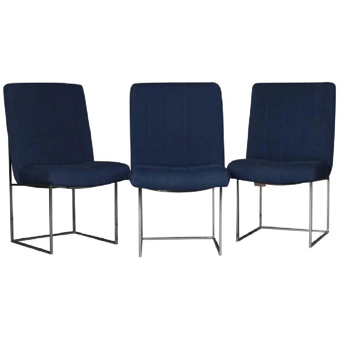 3 Mid-Century Modern Blue Milo Baughman Chrome Chairs (1 of 8)
