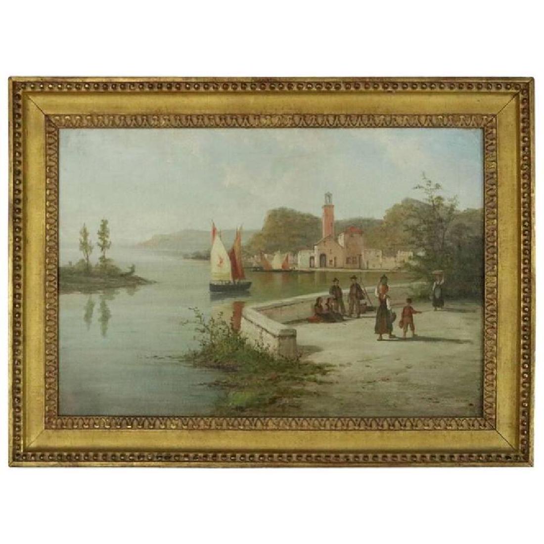 Antique Italian Venetian Oil Painting of Harbor Scene (1 of 9)
