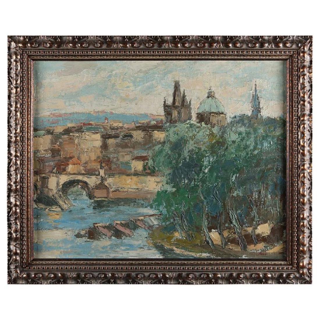 Czech Impressionistic Cityscape Oil on Canvas Painting (1 of 14)