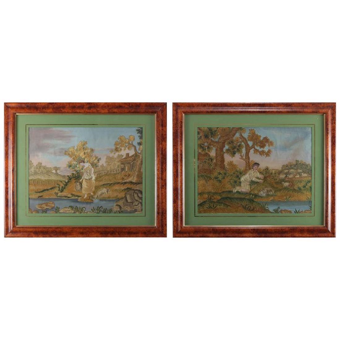 Antique Victorian Silk Embroidered Watercolor Paintings (1 of 16)